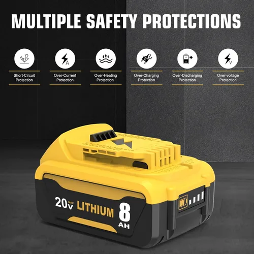 Miniatura 4 de Paquete de 6 baterías de repuesto para batería Dewalt de iones de litio de 20 V 8.0 Ah, alta capacidad, 8,000 mAh, repuesto para batería