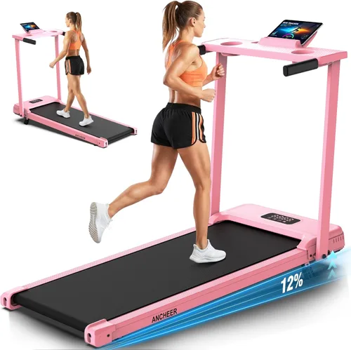 Miniatura 14 de FUNMILY Caminadora inclinada de 3.5 HP con escritorio y barra de asa, resistente capacidad de peso de 350 libras, cinta de correr portátil