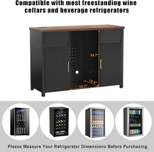 Miniatura 4 de GDLF Armario grande para barra de café con espacio para refrigerador, mini gabinete para refrigerador con almacenamiento de vino, mesa de aparador