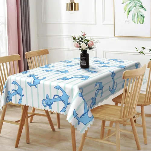 Miniatura 33 de Mantel oblongo, diseño de playa de 52 x 70 pulgadas, diseño de playa con estrellas de mar y olas de mar, con decoración impermeable y resistente a