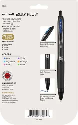 Miniatura 7 de Bolígrafos de gel retráctiles uniball™ 207 Plus+, punta media (0,7 mm), surtidos, paquete de 6