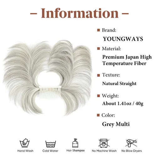 Miniatura 11 de Postizo de Cabello de Moño Desordenado Peine Lateral Clip en Moño de Cabello Postizo para Mujeres Corto Natural Liso Estilos Versátiles Ajustables