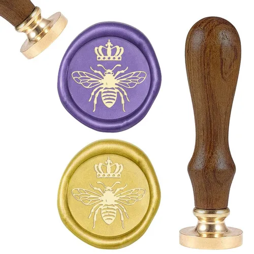 CRASPIRE Sello de cera vintage de abeja, sello de cera con mango de madera de animales, 0.984 in, latón extraíble para sobres, invitaciones, adornos