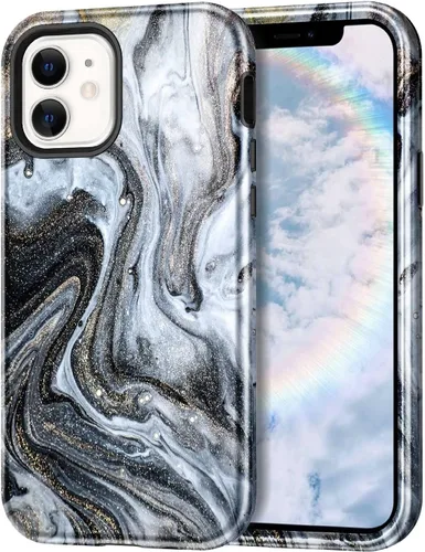 Miniatura 10 de Btscase para iPhone 12/iPhone 12 Pro, funda resistente de tres capas de mármol a prueba de golpes, cuerpo completo, PC duro + parachoques de TPU