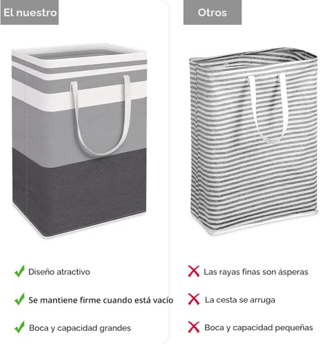 Miniatura 3 de HomeHacks Paquete de 2 cestas grandes para la lavandería, impermeables, independientes, cestas de ropa plegables con asas reforzadas en lavandería