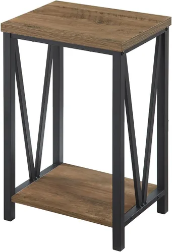 Miniatura 9 de FOLUBAN Mesa auxiliar con estante de almacenamiento, mesa auxiliar rústica para sala de estar, mesita de noche de madera y metal para dormitorio