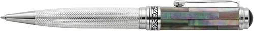 Miniatura 5 de Xezo Bolígrafo Maestro, punta media. Plata de ley 925 maciza y nácar negro con chapado en platino puro. Hecho a mano, edición limitada, serializado.