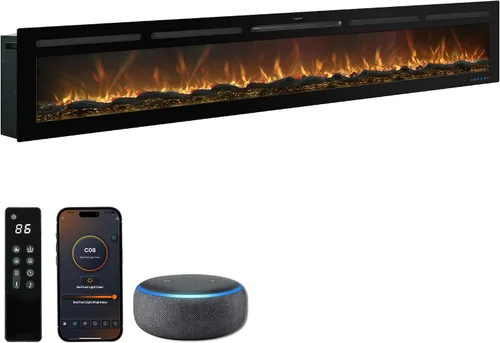 Miniatura 10 de Chimenea eléctrica Mystflame, chimenea empotrable o montada en la pared, chimenea lineal de marco delgado con opciones de madera y capa de cristal