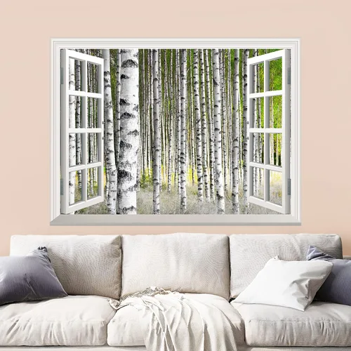 Miniatura 22 de Mural autoadhesivo, casa del árbol en el bosque, visualización de ventana creativa, decoración de paredes
