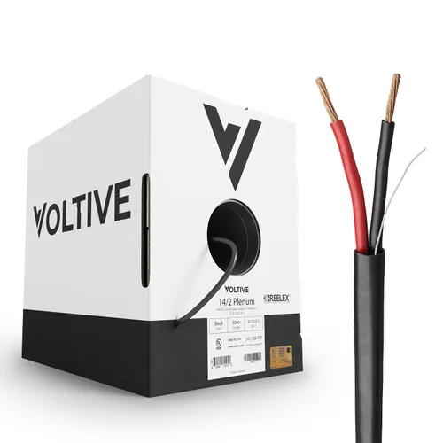 Miniatura 30 de Voltive Cable de altavoz 16/2, Plenum CL3P, negro, 100 pies - 16AWG, 2 conductores, cobre trenzado sin oxígeno, listado UL - V-1217-1