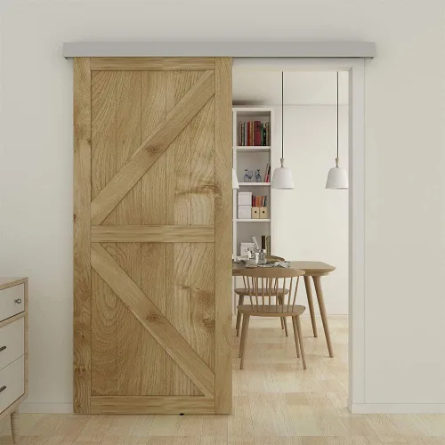 Miniatura 14 de JUBEST Kit de rieles de hardware para puerta corredera de granero de 5 pies, hardware de riel de caja de aleación de aluminio para puerta de madera