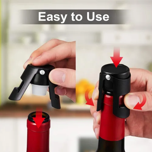 Miniatura 3 de HYZ Tapones para champán, paquete de 2, tapón de botella de vino espumoso de acero inoxidable con sello hermético de silicona pura, protector