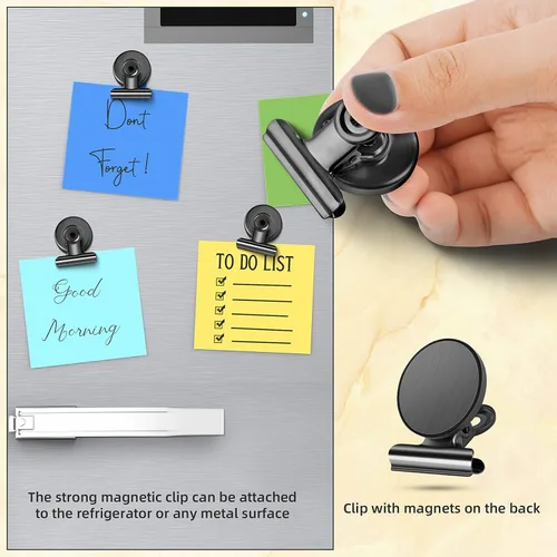 Miniatura 3 de Grtard Paquete de 24 Clips Magnéticos de Servicio Pesado, Clips Magnéticos Negros para Refrigerador, Imanes de Refrigerador, Clip Magnético Fuerte