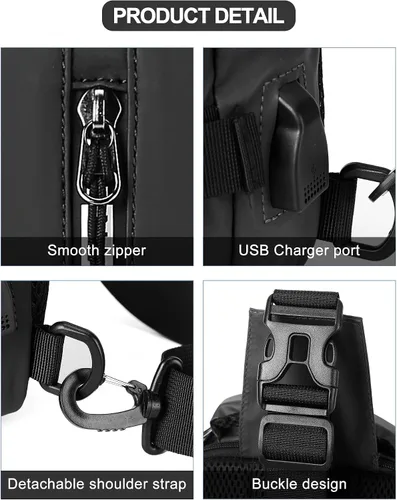 Miniatura 14 de Mochila cruzada pequeña negra para hombre y mujer, H-Negro, S, Moda
