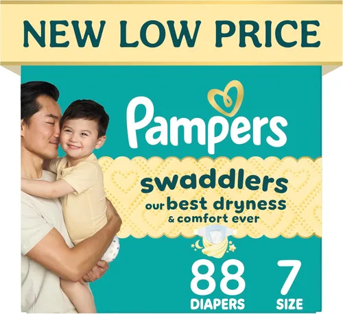 Miniatura 49 de Pampers Pañales Swaddlers, talla 1 (8-14 libras), 32 unidades, hipoalergénicos, absorbentes, mantiene al bebé seco y cómodo, desechable, seguro