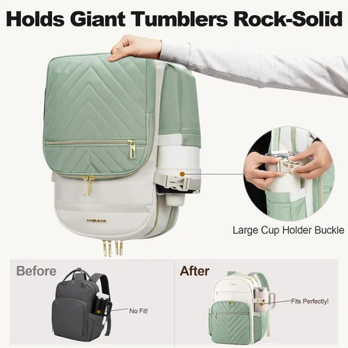 Miniatura 2 de VANKEAN Mochila para laptop para mujer con bolsillo para vaso de gran capacidad, bolsa de computadora portátil de 15.6 pulgadas, mochila de viaje