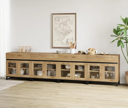 Miniatura 28 de WAMPAT - Gabinetes de aparador con puertas de vidrio, aparador moderno con estante ajustable, gabinete de almacenamiento para barra de café