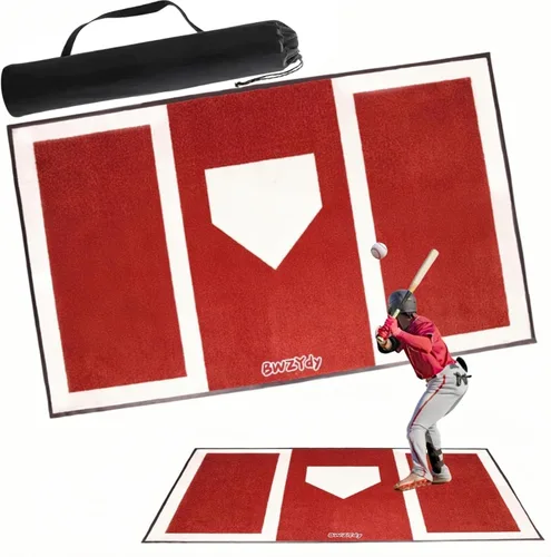 Alfombrilla de Bateo de Béisbol y Sóftbol – Base de Goma Antideslizante de 6 x 4 pies, Home Plate con Caja del Bateador, Diseño Plegable de 12
