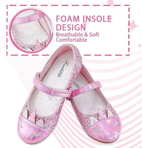 Miniatura 3 de Furdeour - Zapatos de vestir para niñas tipo Mary Jane, boda, fiesta, damas de honor, zapatos con brillantina, princesa, ballet, zapatos planos