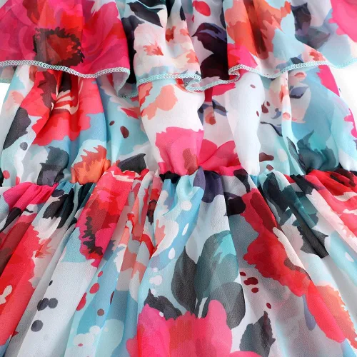 Miniatura 5 de Nutyomi Vestido de verano para niñas pequeñas para el regreso a la escuela, con tirantes de gasa, con volantes, elegante vestido de verano