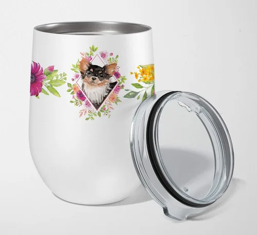 Miniatura 81 de Caroline's Treasures CK4110TBL12 Afghan Hound Pink Flowers - Vaso de vino aislado de acero inoxidable de 12 onzas con tapa, bonita taza de viaje