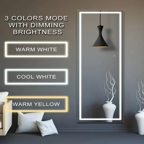 Miniatura 7 de Espejo LED de longitud completa de 71 x 31 pulgadas con luces, espejo de cuerpo completo iluminado, luz táctil regulable, montaje en pared/inclinado