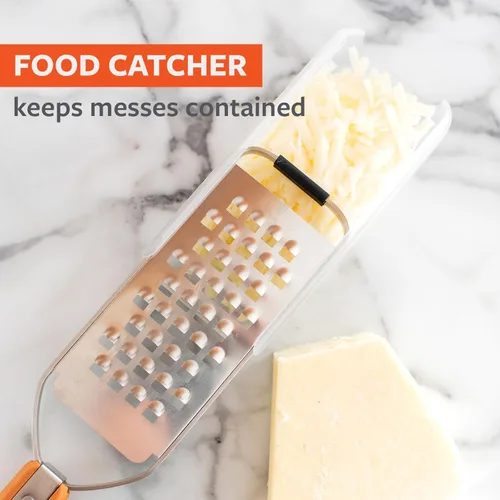 Miniatura 3 de Full Circle Rallador de precisión de acero inoxidable con innovador receptor de alimentos, rejilla eficaz perfecta para queso, verduras y papas