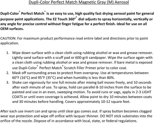 Miniatura 6 de Dupli-Color EBTY16197 Perfect Match - Pintura en aerosol automotriz – Gris metálico magnético para Toyota, 1G3 – lata de aerosol de 8 onzas