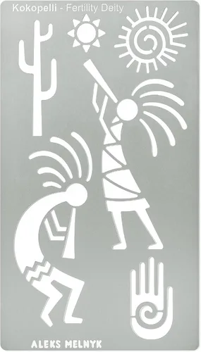 Aleks Melnyk No.434 Plantilla de metal, deidad de fertilidad Kokopelli, diseños de petroglifos, plantilla pequeña, 1 unidad, plantilla para leña,