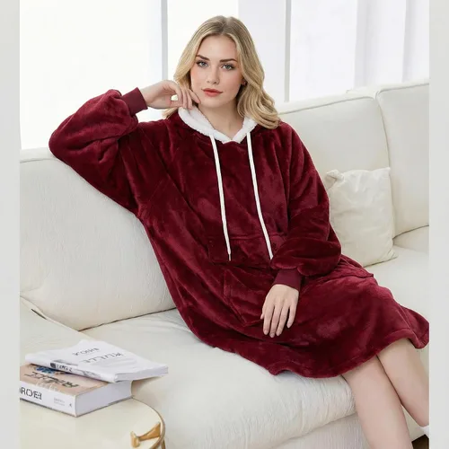 Miniatura 2 de Qeils Manta con Capucha Portátil para Mujeres, Cómoda Sudadera Sherpa como Regalo de Cumpleaños y Navidad, Chaqueta de Gran Tamaño con Capucha