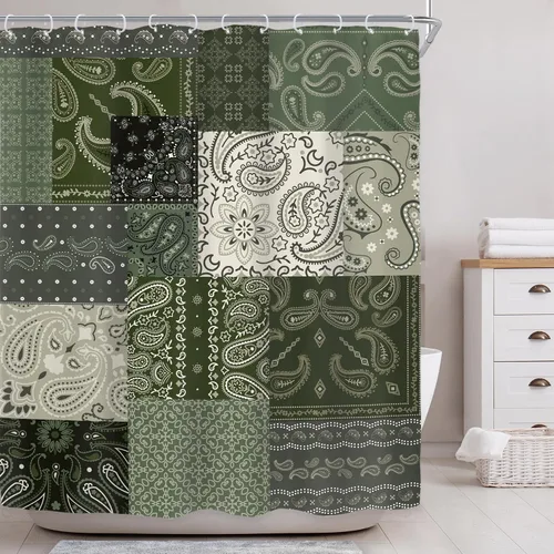 Miniatura 2 de Riyidecor Cortina de ducha con estampado floral de cachemira bohemia para decoración de baño, 60 pulgadas de ancho x 72 pulgadas de alto, retazos