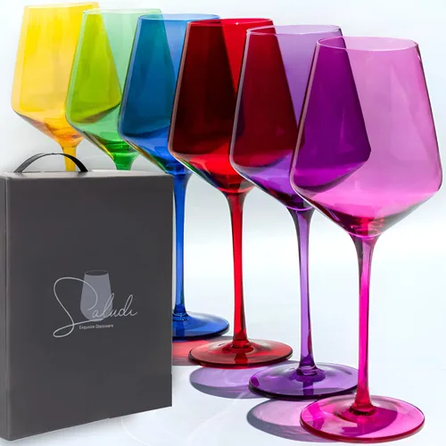 Miniatura 12 de Saludi Original Copas de Vino Azul Claro Marino, 16.5oz (Juego de 6) Con Tallo de Color Único Verde Turquesa Espuma de Mar - Ideal para Todos
