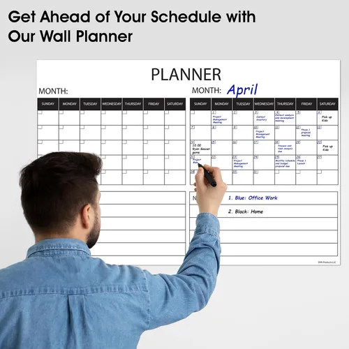 Miniatura 7 de Calendario de pared grande de borrado en húmedo y seco laminado con cinta de doble cara, planificador de pared de dos meses, tamaño 11 x 17 pulgadas