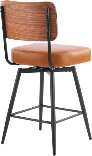 Miniatura 8 de Taburetes de bar de altura de mostrador, taburete de bar giratorio de poliuretano con respaldo extraíble y panel trasero de madera curvada, patas