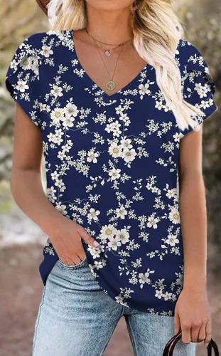 Miniatura 6 de CATHY 2025 - Blusas de verano para mujer, con mangas cortas, cuello en V, estilo túnica, tallas S-4XL