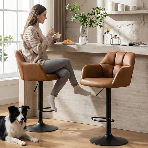 Miniatura 36 de ROCITY Juego de 2 taburetes de bar de terciopelo con respaldo, silla de bar beige para isla de cocina, taburetes de bar modernos con patas de metal