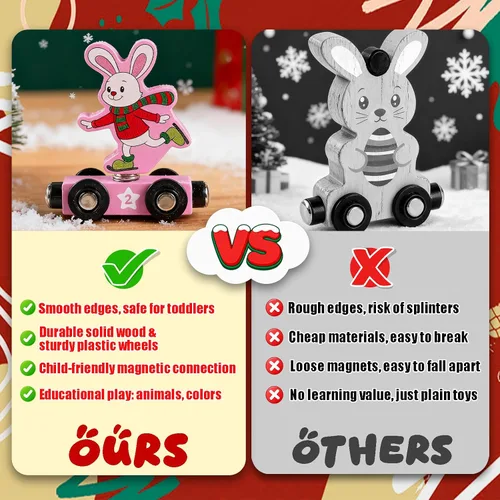 Miniatura 5 de Calendario de Adviento de tren 2025 para niños pequeños, juego de regalo magnético de tren de animales de madera, calendario de cuenta regresiva
