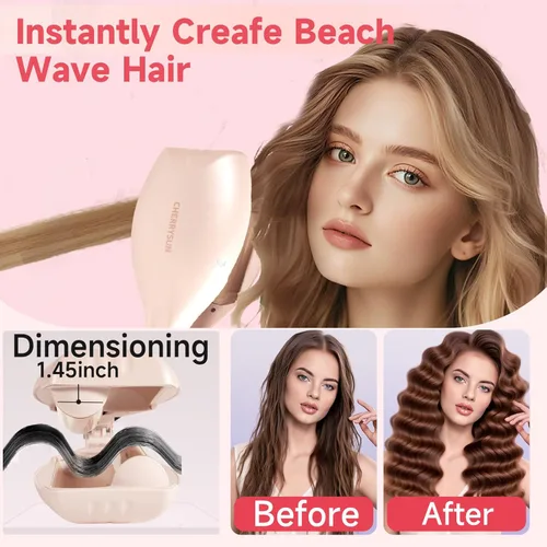 Miniatura 7 de Beach Waves - Varita rizadora y crimpadora de cerámica de doble barril de 1.45 pulgadas con iones de 33 M, doble voltaje, diseño antiquemaduras