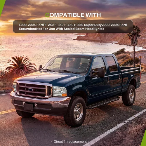 Miniatura 2 de AUTOSAVER88 Juego de focos delanteros compatibles con Ford F250 F350 F450 F550 Super Duty 1999-2004/2000-2004 Ford Excursion, carcasa cromada, lente