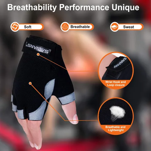 Miniatura 2 de SAWANS Guantes de entrenamiento de fitness, guantes de levantamiento de pesas para hombres y mujeres, transpirables, soporte de muñeca para Muñeca