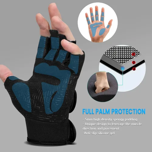Miniatura 2 de MOREOK Guantes de entrenamiento acolchados para levantamiento de pesas para hombres y mujeres, gel de 0.197 in guantes de gimnasio con agarre sin