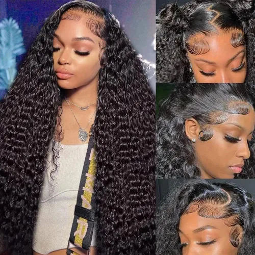 Miniatura 13 de 13x4 Deep Wave Lace Front Wigs Human Hair Pre Plucked 200 Density HD Transparent Lace Front Wigs Human Hair with Baby Hair Deep Curly Wigs Human