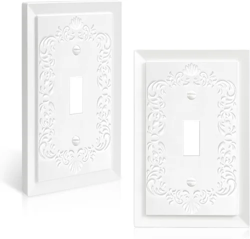 Miniatura 11 de Cubiertas de enchufe decorativas modernas de estilo clásico con diseño en relieve de pétalo, blanco, placa de pared para receptáculo eléctrico
