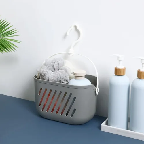 Miniatura 2 de Angoily Organizador de ducha colgante de plástico, cesta de ducha portátil, organizador de cocina, cesta de almacenamiento con gancho para el hogar