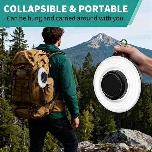 Miniatura 4 de Paquete de 2 luces plegables para campamento, funciona con pilas, linterna LED plegable, para campamento, luz blanca cálida, impermeable, lámpara