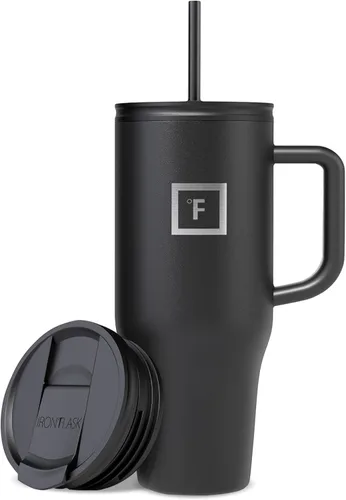 Miniatura 11 de IRON °FLASK Co-Pilot - Vaso aislante de 40 onzas con pajita y tapas abatibles - Botella con portavasos para bebidas frías o calientes - A prueba
