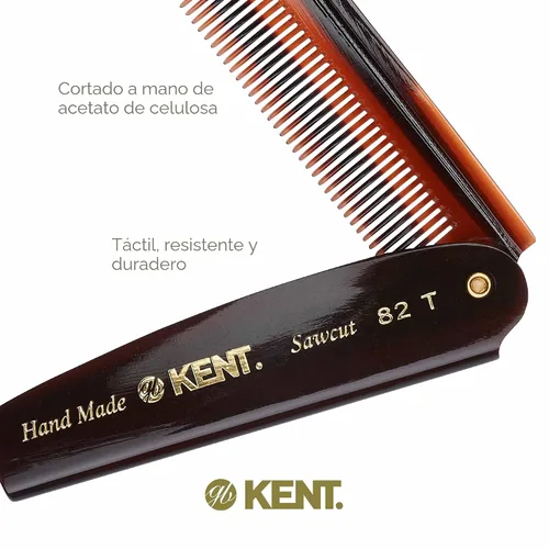 Miniatura 5 de Kent 82T Peine de bolsillo plegable hecho a mano para hombres, peine de dientes finos para peinar y alisar el cabello todos los días, para barba