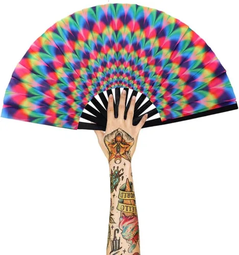 Miniatura 4 de Abanico plegable grande de bambú para mano, 2 unidades, ventilador plegable de mano Rave Clack, ventilador plegable de tela de nailon chino/japonés