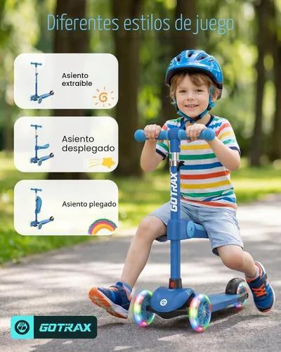 Miniatura 5 de Gotrax KS3 - Patinete para niños, ruedas iluminadas LED, manubrio de altura ajustable y asiento extraíble, cubierta antideslizante inclinada