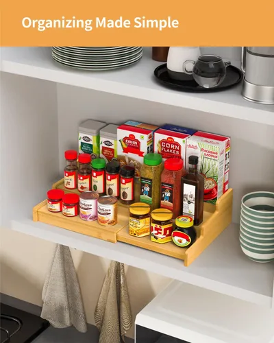Miniatura 7 de VenDotbi Estante de especias, organizador de especias de bambú expandible de 3 niveles para gabinete, organizador de almacenamiento de cocina